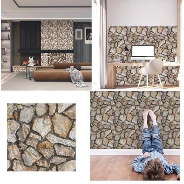 Imagem de Painéis de parede de pedra 3D, pacote com 10 autoadesivos, 30 x 30 cm, revestimento decorativo à prova d'água para sala de estar, fundo de TV