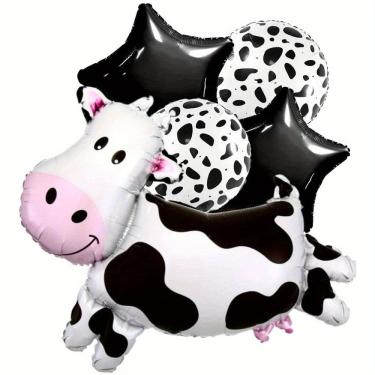 Imagem de Conjunto de balões de papel alumínio para vacas, 5 unidades de animais de fazenda em preto e branco