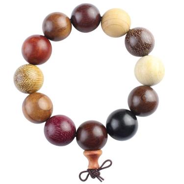 Imagem de Pulseira de miçangas de madeira mista de 20 mm de diâmetro para homens e mulheres
