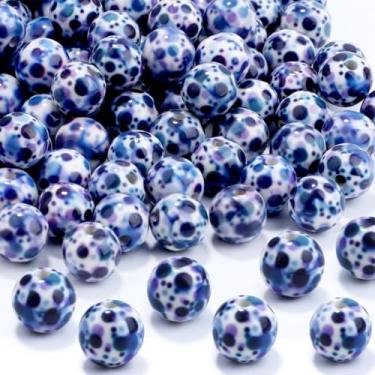Imagem de 100 peças de contas de resina de 10 mm a granel para kit de fabricação de pulseiras, miçangas soltas redondas com bolhas azuis para joias, brincos, colar, anéis, arte, artesanato, projetos DIY