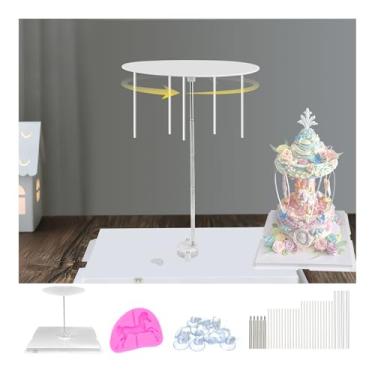 Imagem de Suporte giratório de bolo, kit de bolo de carrossel elétrico, suporte flutuante para bolo, kit decorativo para pendurar, suporte de decoração de bolo, suporte reutilizável para fazer você mesmo, festa