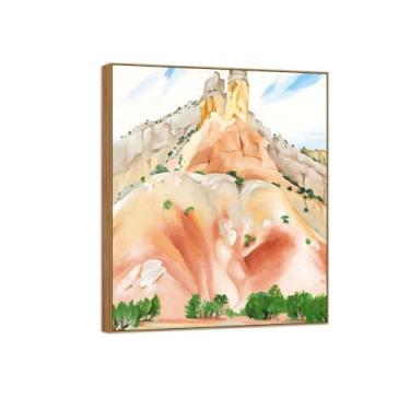 Imagem de Georgia O'Keeffe Famosa arte de parede impressões em tela prontas para pendurar - chaminés de penhasco - pintura de moldura de madeira para decoração de sala de estar 30 x 35 cm 12 x 13 pol