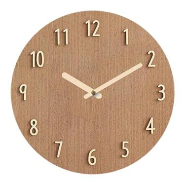 Imagem de Generic Relógio de parede redondo silencioso de 30 cm para decoração de casa, sem -taque, ideal para sala de jantar, aniversário, cozinha, Natal e, Marrom