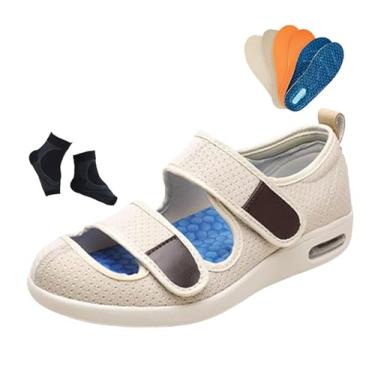 Imagem de Calçado Masculino Ortopédico Ajustável De Malha Oca Respirável Para Edema Diabético, Calçado Confortável E Extra Largo Cirurgia Recuperação De Edemas E Artrite, Para Idosos, Inchados(Beige,44 EU)