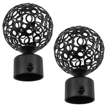 Imagem de Lovelysp 2 peças extremidade de haste de cortina perfurada preta 2,8 cm D., metal preto, montagem na parede, sala de estar, quarto, banheiro, sala de jantar, cozinha