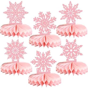 Imagem de Ephlyn 12Pcs Snowflake Honeycomb Table Centerpieces Frozen Winter Wonderland Party Decorations for Xmas Holiday Winter Birthday Baby Shower Party Supplies Pink