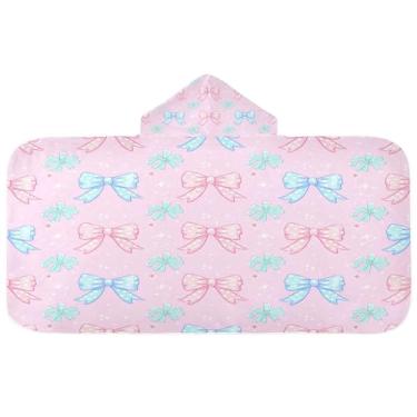 Imagem de CEBUGI Toalha de banho com capuz e laço fofo para crianças toalha de banho macia absorvente com capuz 127 x 59,7 cm toalha de banho de praia para meninos e meninas