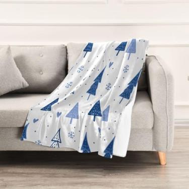 Imagem de Wassud Cobertores e mantas de Natal azuis de 152 x 228 cm para sofá, cobertores quentes e aconchegantes de lã de pelúcia para cama, sofá, cadeira, decoração de casa