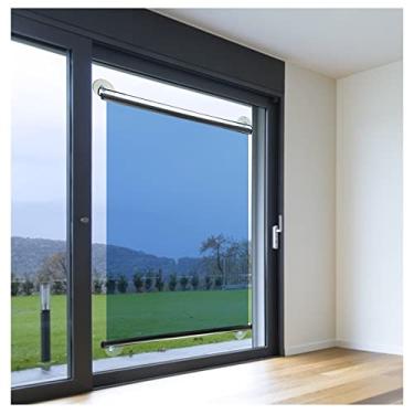 Imagem de uhyOHF Persiana de rolo para janela/porta de vidro com ventosas, espelho unidirecional e proteção solar portátil transparente cortina de bloqueio solar, sem perfuração, azul (uma cor-103 cm L x 149 cm
