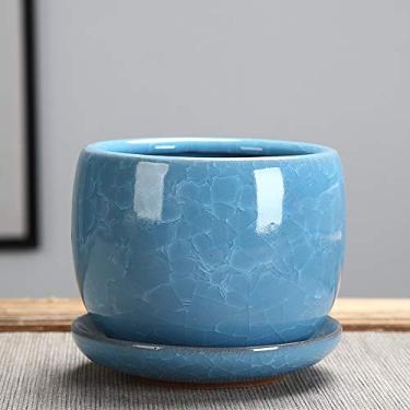 Imagem de uhyOHF Jelly Fleshy Plants Vaso de cerâmica vaso de flores esmaltado rachado com gelo vaso suculenta cacto bonsai vaso de flores vaso de flores vaso de flores vaso de jardim decoração de jardim (azul