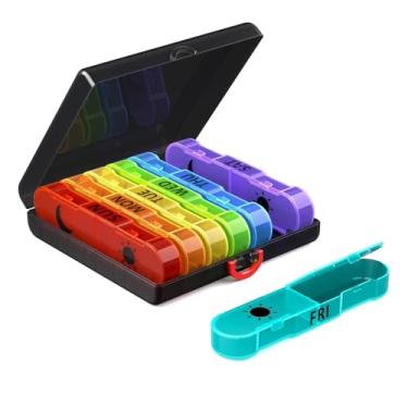 Imagem de Organizador semanal de comprimidos de grande capacidade, caixa de comprimidos de viagem de 7 dias, estojo de medicamentos diários para manhã e noite para vitaminas, óleo de peixe e suplementos