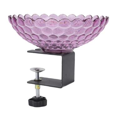 Imagem de Cffuvros Banho de Pássaros, Banho de Pássaros Montado Em Deck, Tigela de Água Destacável de Plástico para Alimentador de Pássaros Com Braçadeira Ajustável para Cerca, Varanda (Roxa)