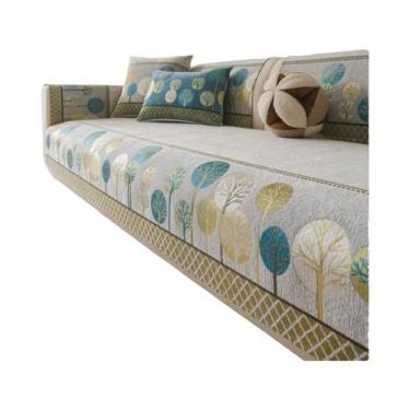 Imagem de Capa De Sofá Jacquard Chenille Boho Lua Cheia Antiderrapante Protetor 