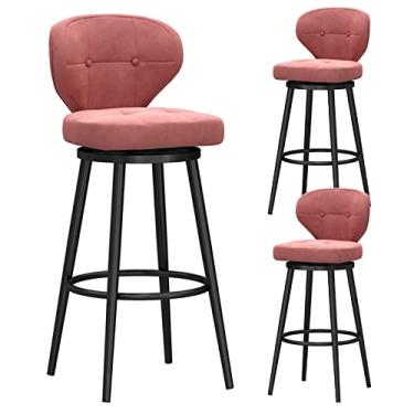 Imagem de Banquetas de bar com altura de bar, conjunto de 3 bancos de bar modernos, cadeiras de bar de veludo com encosto de cozinha, bancos de ilha para casa, bar, sala de jantar