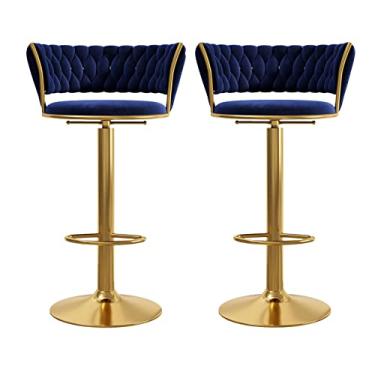 Imagem de Conjunto de 2 bancos de bar giratórios para Kitchen Island, cadeiras modernas de veludo com base dourada, bancos de bar ajustáveis para sala de jantar, clube, pátio, restaurante