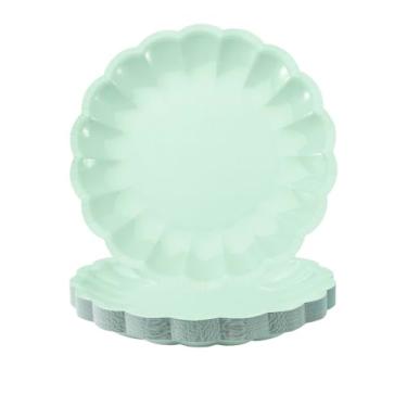 Imagem de BHHQHH 50 peças de pratos descartáveis de papel recortado, 23 cm, borda de concha, pratos de papel de jantar para casamento, chá de bebê, festa de aniversário, suprimentos de festa de noiva (verde)