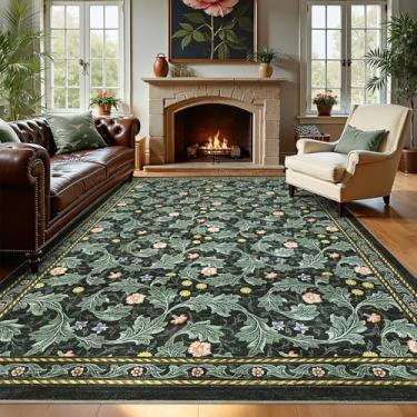 Imagem de GarveeHome Tapetes florais Boho para quarto, vintage 20 x 25 cm para sala de estar com pelo baixo, antiderrapante folha lavável, tapete grande, 20 x 25 cm, para casa de fazenda, resistente a manchas