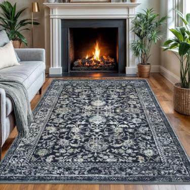 Imagem de KILOCOCO Tapete de entrada, 10 x 15 cm, lavável, estampado, vintage, floral, borracha, antiderrapante, tapetes de cozinha, para lavanderia, sala de jogos, quarto, sala de estar, tapetes marroquinos