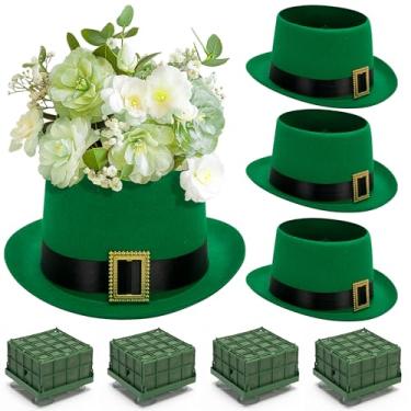 Imagem de Watayo Conjunto de 4 potes de chapéu de Dia de São Patrício, peça central verde irlandês com caixa de lama de flores, chapéu de Dia de São Patrício, vasos de plantas, recipiente de arranjo de flores