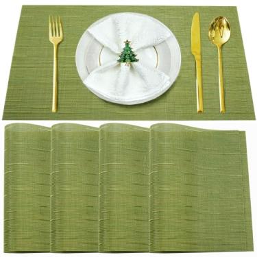 Imagem de Bxzandya Conjunto de 8 jogos americanos laváveis, tapetes de mesa antiderrapantes de tecido de vinil para proteção de mesa de restaurante, jogo americano de mesa de PVC (A-verde, 4 peças 30,5 cm x 18