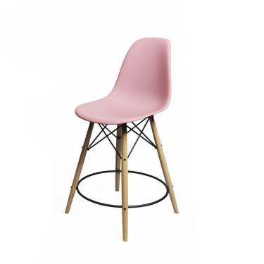 Imagem de Banqueta Eames Eiffel De Madeira Assento Rosa Claro - Cor: Rosa