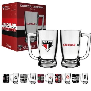Imagem de Caneca Times Cerveja 340ml Vidro Chopp Flamengo Corinthians Santos Tab