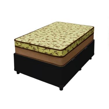 Imagem de Cama Box Baú Solteiro 88 Tecido Sintético Preto Com Colchão De Espuma D33 Tokio Bege
