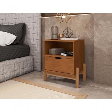 Imagem de Mesa De Cabeceira Antares C- Gaveteiro E Nicho Porta Itens Cedro