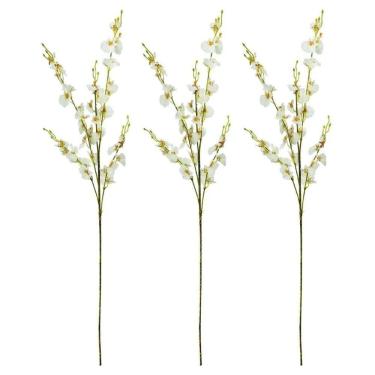 Imagem de Jogo 3 Hastes Flor Orquídea Chuva De Ouro Artificial Branca 50cm - Mc Flores