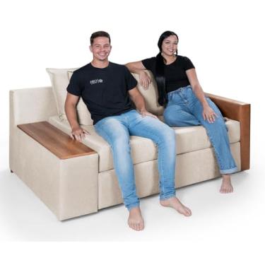 Imagem de Sofá Cama Panamá Chenile Pompéia Aveludado Composê com Baú Invertido Casal 2 Lugares (Creme 203/856)
