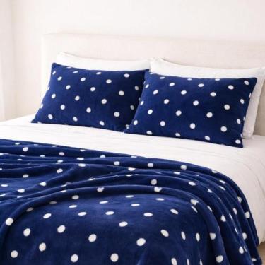 Imagem de Kit Cobertor Casal Flannel Poá 3 Peças 2,30x2,45m com Fronhas Super Ma
