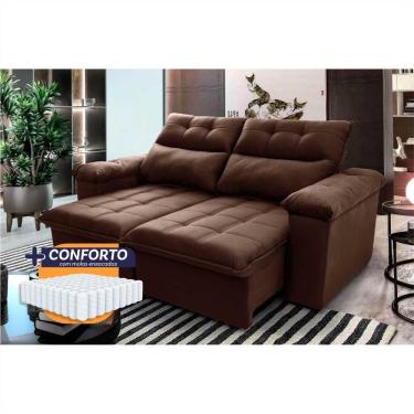 Imagem de Sofá Retrátil Reclinável Verona 1,50m Suede Velut Marrom Molas Ensacadas - King House