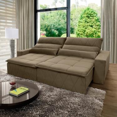 Imagem de Sofá Retrátil Reclinável Amsterdam 2,10m Suede Velut Bege Molas No Assento - King House