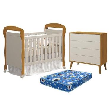 Imagem de Berço Americano Danny com Colchão Ortobom e Cômoda Gaveteiro Elfe Retr