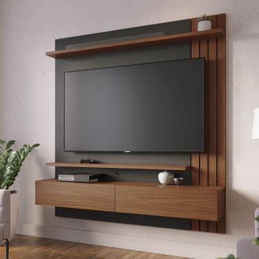 Imagem de Painel Home Suspenso Juriti 1.5 para Sala de TV até 65 Polegadas Noce Milano Preto Fosco Colibri