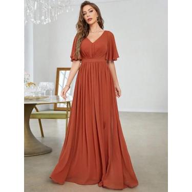 Imagem de Vestido Mgiacy com decote em V e bainha de manga curta e chiffon, BR-G