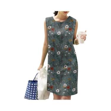 Imagem de Vestido Feminino Vintage Floral Boêmio, Sem Mangas, Gola Redonda, Verã