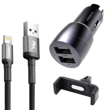 Imagem de Carregador Veicular 2 Usb + Cabo Usb Suporte Celular Viribus