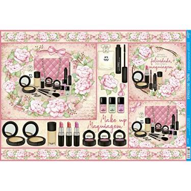 Imagem de Papel para Decoupage Litoarte 49 x 34,3 cm - Modelo PD-977 Guirlanda de Flores Rosas e Maquiagem