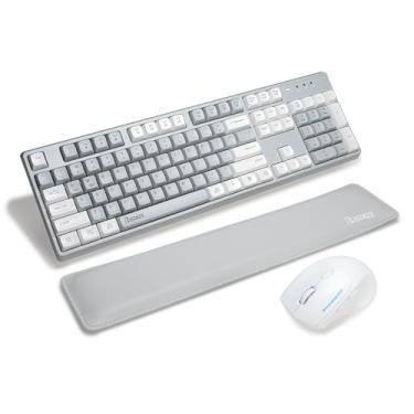 Imagem de RECCAZR Combo de teclado e mouse sem fio com descanso de pulso, teclado e mouse de tamanho completo de 2,4 G, sem fio, mouse silencioso ajustável de 3 DPI, teclado de sistema duplo para