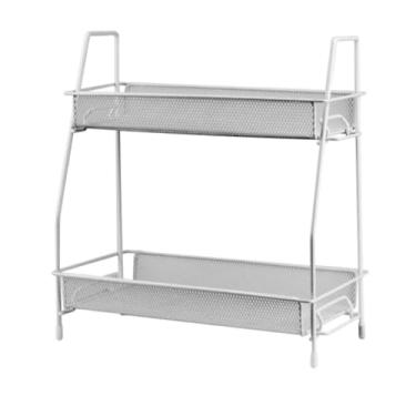 Imagem de Prateleira Organizadora Dupla em Ferro, Armazenamento para Cozinha, Banheiro, Multiuso (Branco)