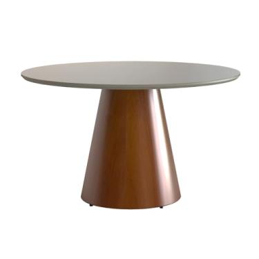 Imagem de Mesa de Jantar Redonda 130cm Liz com Base Cone Amadeirado Tampo Vidro Off White CCS