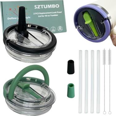 Imagem de 2 peças de substituição de tampa de canudo flip para Stanley copo de 1,134 g, tampa 100% à prova de vazamento, tampa à prova de derramamento e resistente a respingos, com bocal de sucção removível