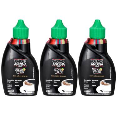 Imagem de Kit 3x Adoçante Stevia Líquido 100% Natural Color Andina 30ml