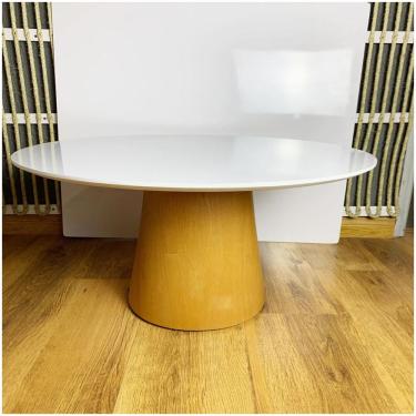 Imagem de Mesa De Centro Cone Tampo 70 Cm Em Mdf Laqueado E Base Em Madeira Natural Marfim Cor Branco