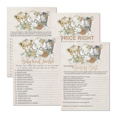 Imagem de Flora Jungle Conjunto de Jogo de Chá de Bebê para 25 convidados – Conjunto de 4 Jogos Dupla Face Who Knows Mommy, Word Scramble, Baby Name Game, Guess the Price Impresso Favors Girls Supply Greenery (tamanho 5x7)