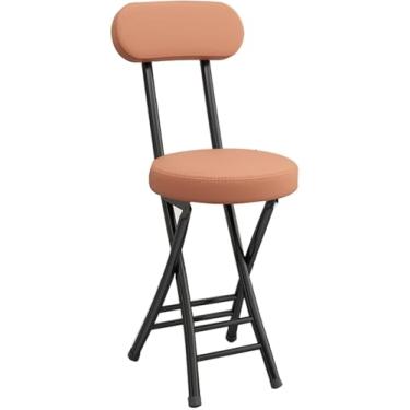 Imagem de Banquinho Dobrável Com Encosto, Almofadado Acolchoado Couro Redondo Portátil Dobrável Bar Cadeira Para Cozinha