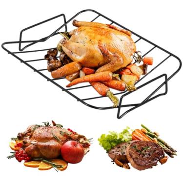 Imagem de AIHSUMC Rack de torrefação de peru, rack em forma de V para grelhar e fumar, 33 x 25 cm, aço carbono, torrefador, rack antiaderente para assar, forno indução, churrasqueira, defumador