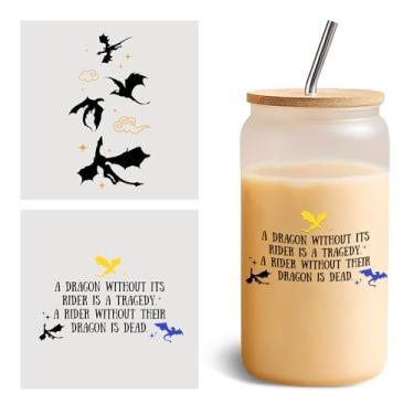 Imagem de VIANGOZA Conjunto de 2 peças A Rider Without Their Dragon Is De*d UV DTF Cup Wraps para copos de vidro de 473 ml, dragões da quarta asa, decalque de transferência a frio para copos de vidro Bookish