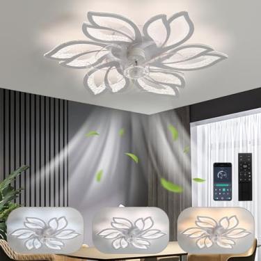 Imagem de Ventilador de teto com luz e controle remoto Ventiladores de teto com lâmpadas LED regulável silencioso 6 velocidades Ventilador de motor DC Luz de teto flor branca perfil baixo para sala de